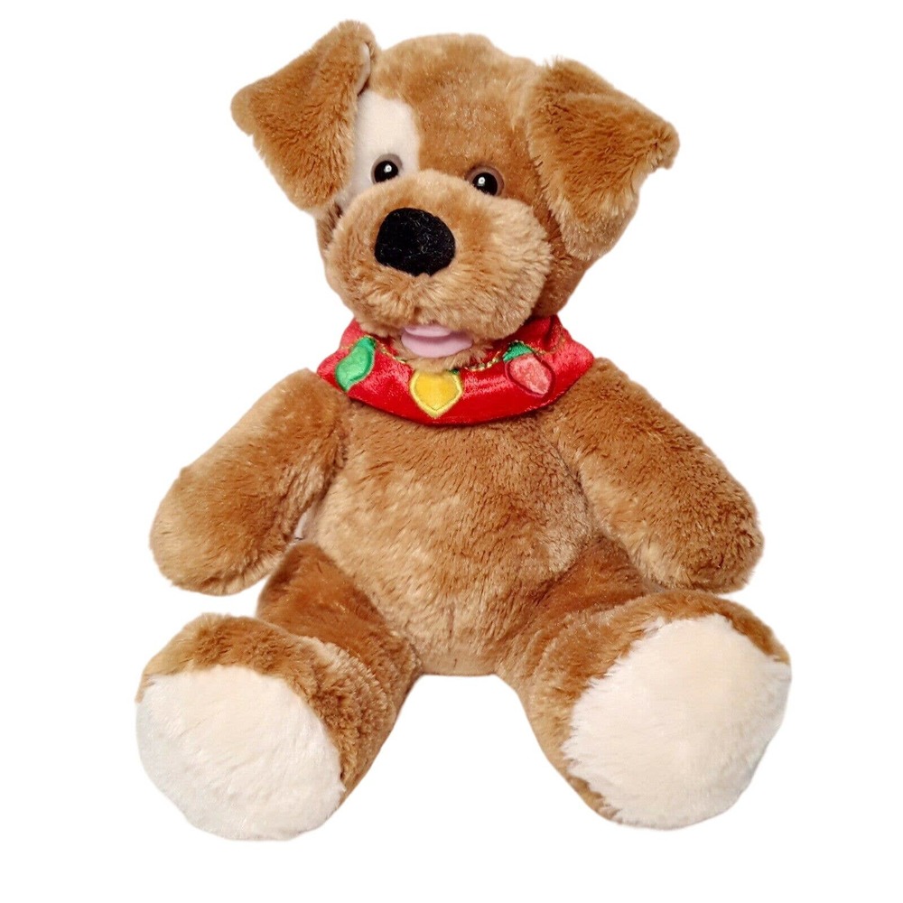 Build A Bear Brown Dog 12" Plush With Patch Removable Light Up Christmas Collar